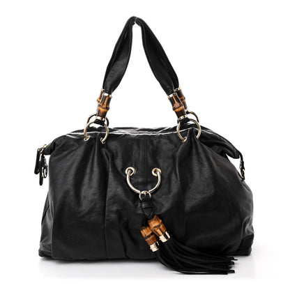 Gucci Calfskin Bamboo Beads Top Handle Bag Black 1 of 10