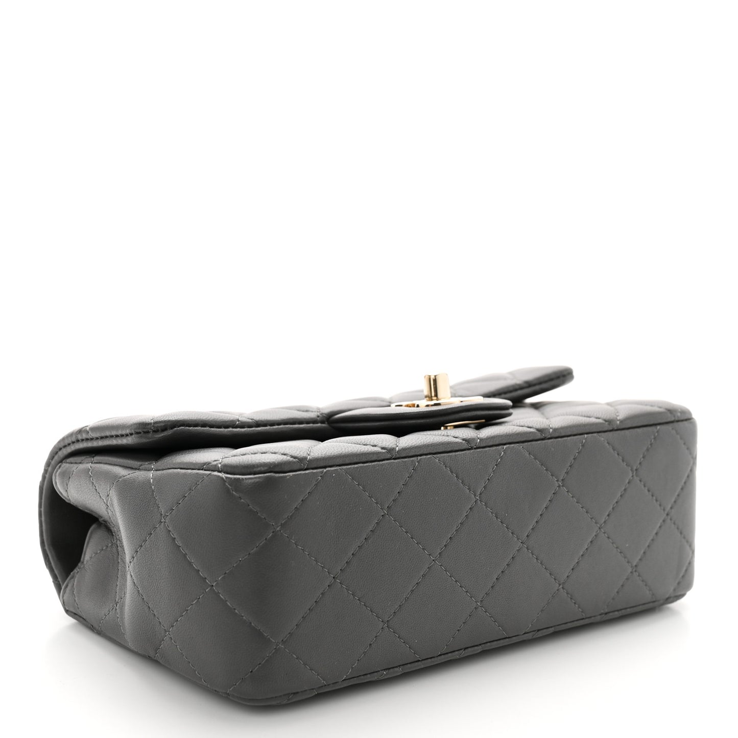 Lambskin Quilted Mini Rectangular Flap Dark Grey