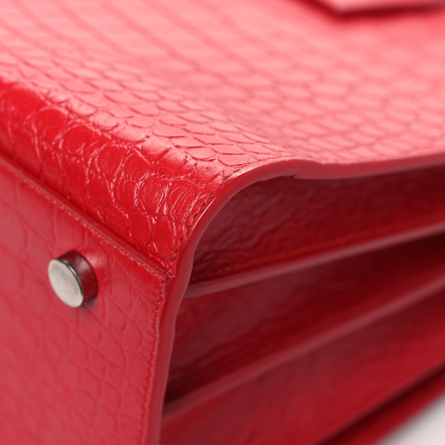Saint Laurent Calfskin Crocodile Embossed Small Sac De Jour Eros Red 11 of 15