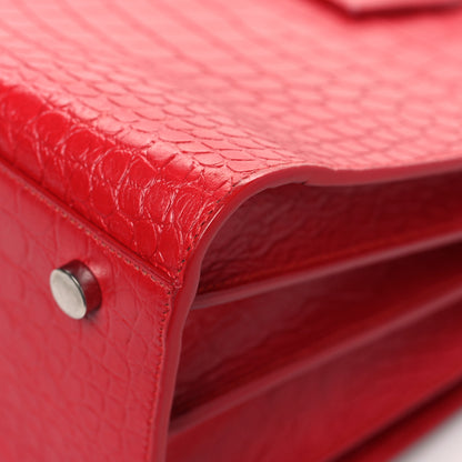 Saint Laurent Calfskin Crocodile Embossed Small Sac De Jour Eros Red 11 of 15