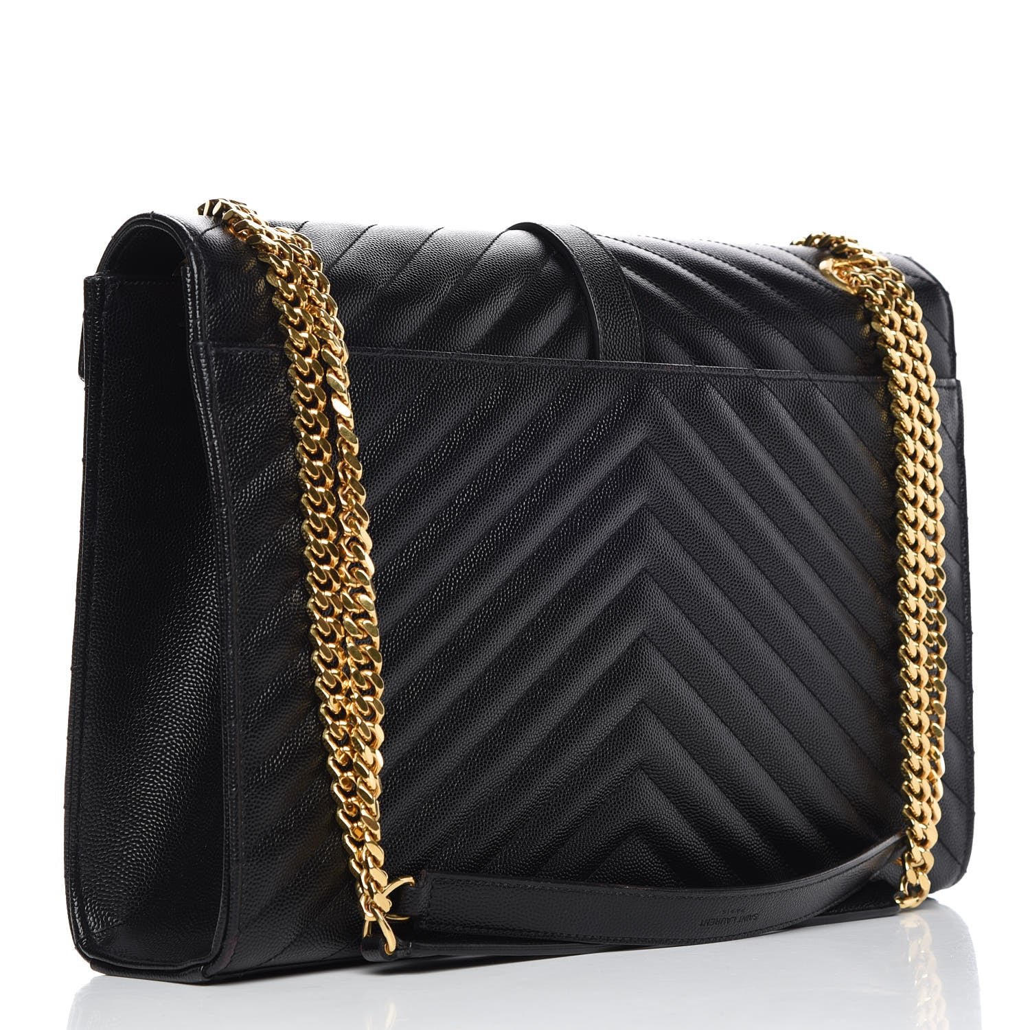 Saint Laurent Grain De Poudre Matelasse Chevron Large Monogram Satchel Black 3 of 9