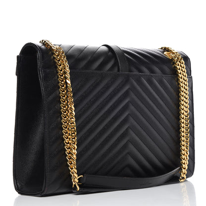 Saint Laurent Grain De Poudre Matelasse Chevron Large Monogram Satchel Black 3 of 9