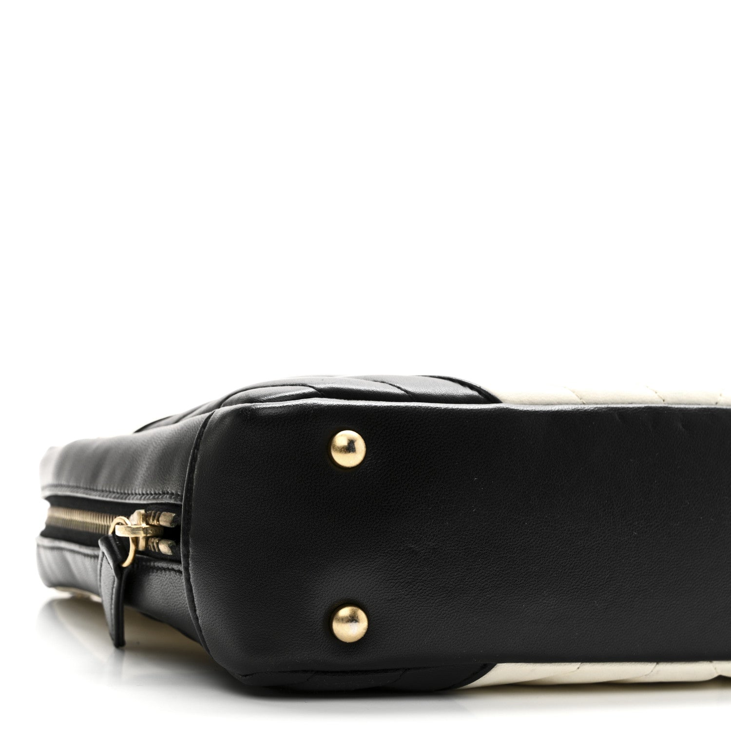 Chanel Lambskin Chevron Quilted Camera Case Black White 9 of 10