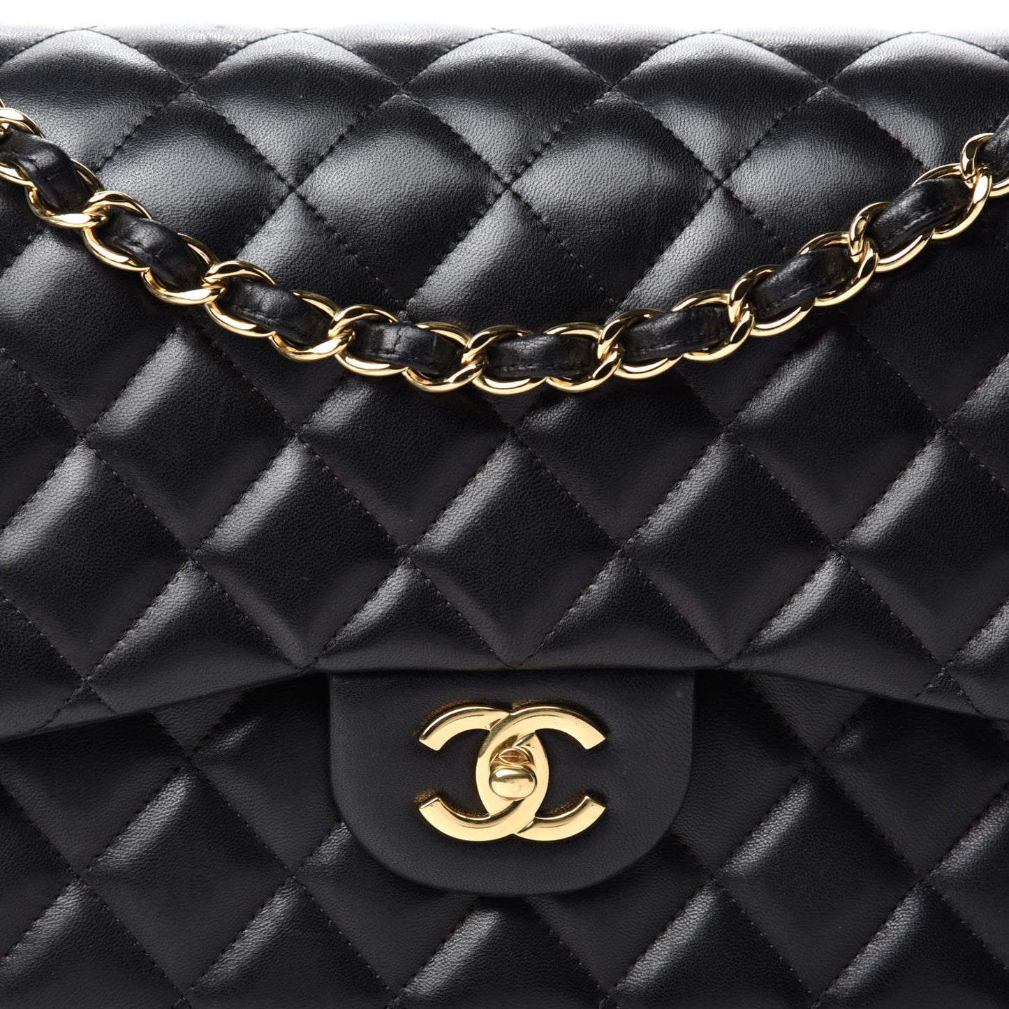 Lambskin Quilted Jumbo Double Flap Black