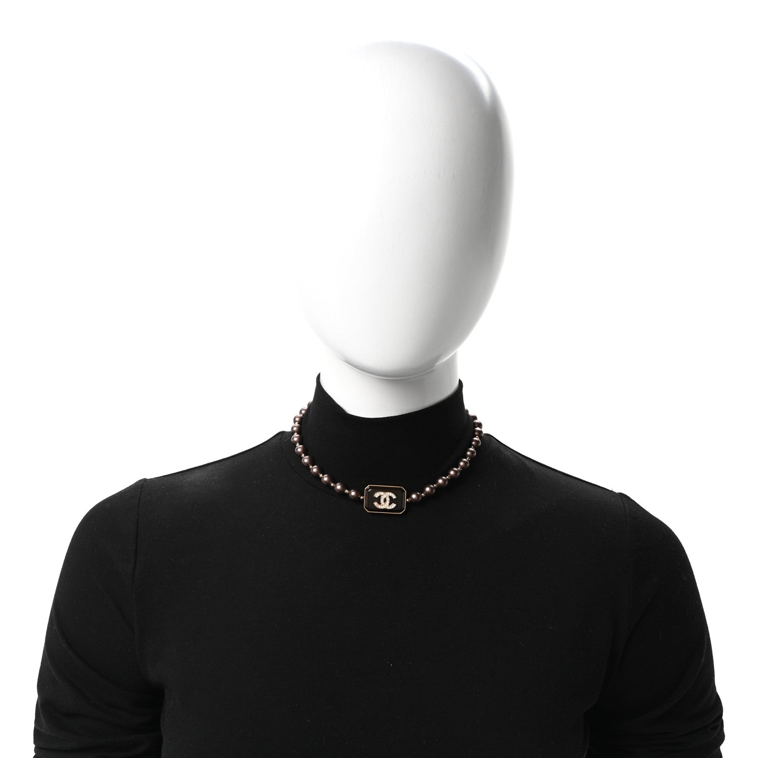 Chanel Pearl Crystal CC Choker Necklace Brown Gold 2 of 4