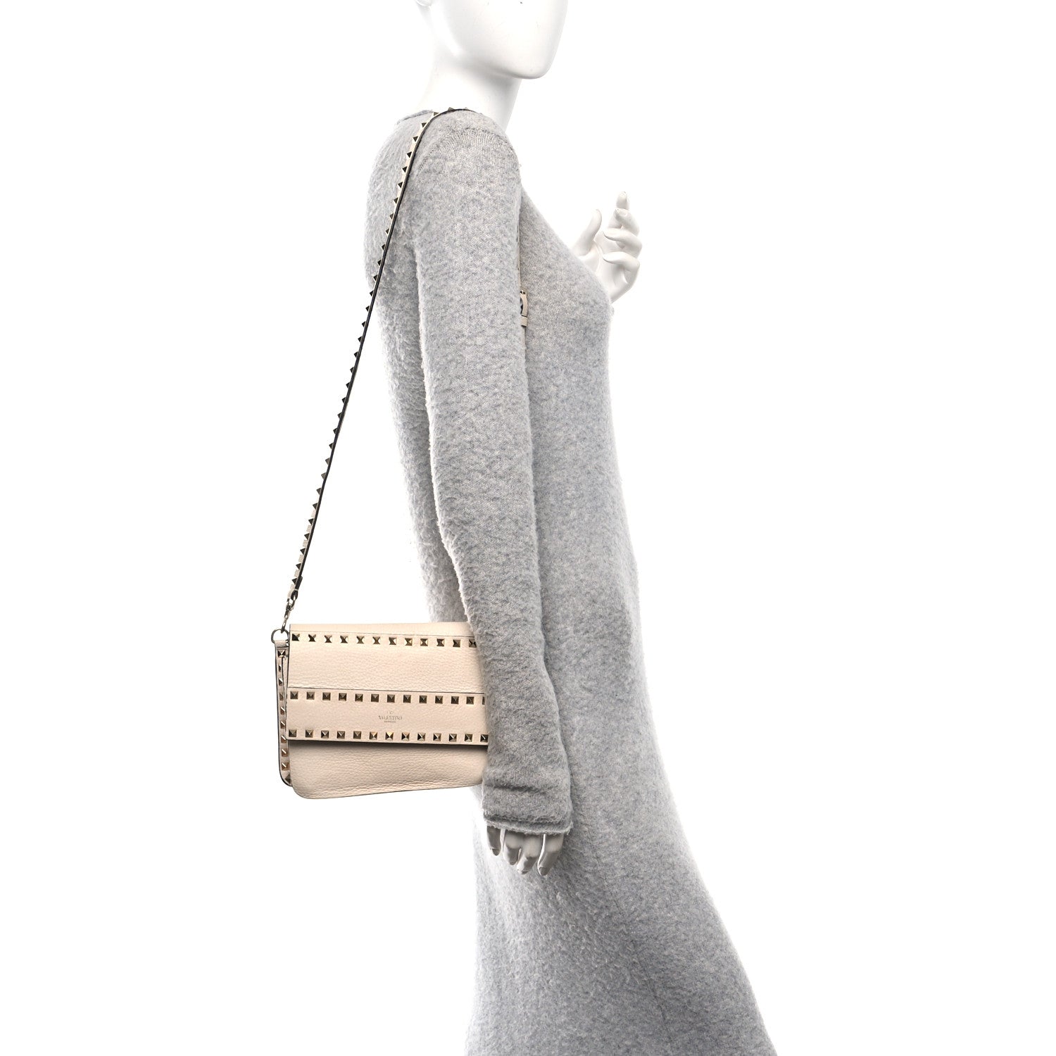 Valentino Garavani Pebbled Calfskin Rockstud Side Slip Crossbody Ivory 2 of 9
