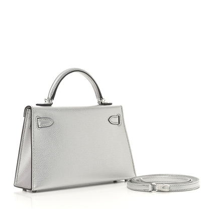 Hermes Metallic Chevre Chamkilight Mini Kelly Sellier 20 Argent 3 of 10
