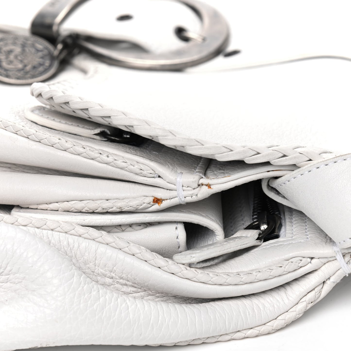 Calfskin Whipstitch Gaucho Double Saddle Bag White