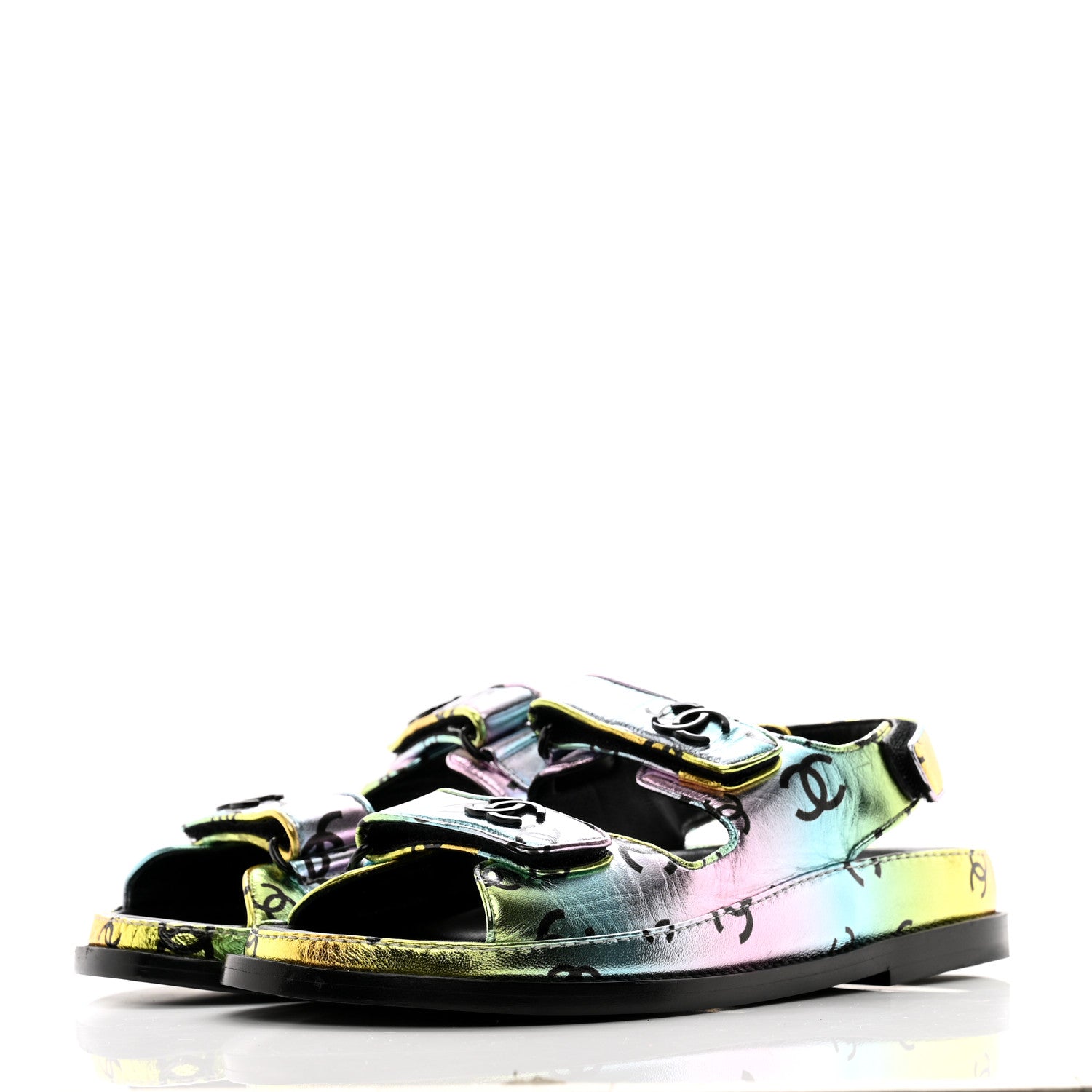 Chanel Laminated Lambskin Printed CC Dad Sandals 36 Multicolor Black 2 of 9