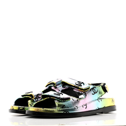 Chanel Laminated Lambskin Printed CC Dad Sandals 36 Multicolor Black 2 of 9