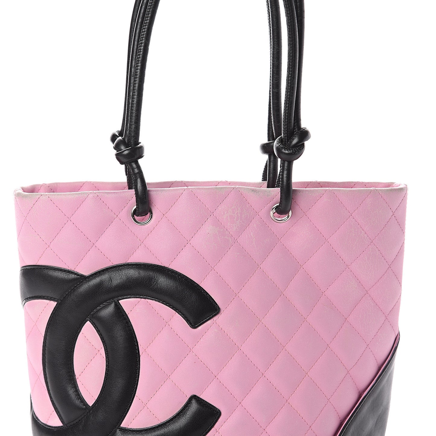 Calfskin Quilted Medium Cambon Tote Pink Black
