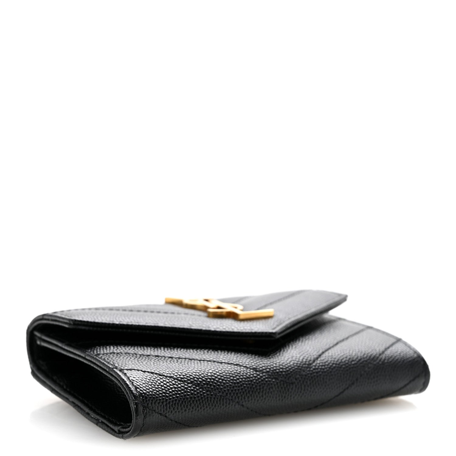Saint Laurent Grain De Poudre Matelasse Chevron Small Monogram Envelope Wallet Black 4 of 10