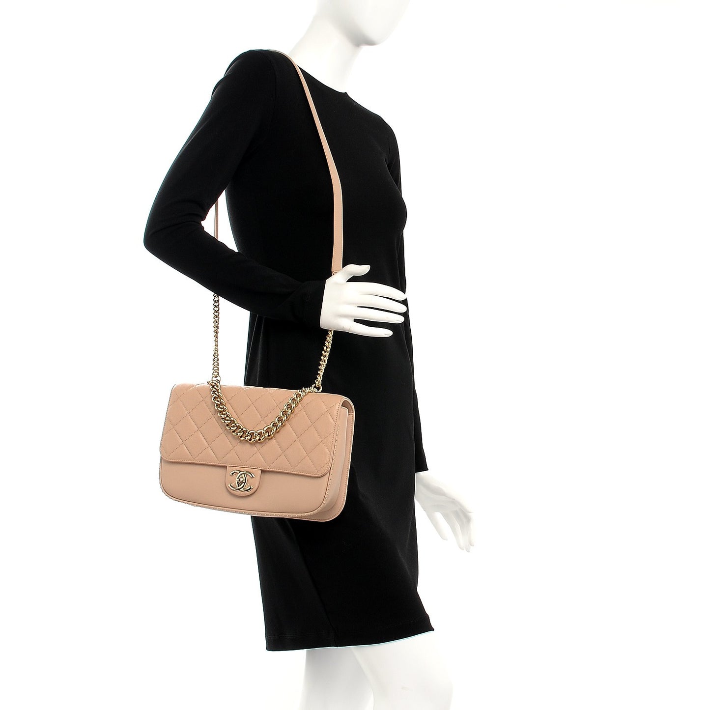 Caviar Quilted Large Studded Flap Beige