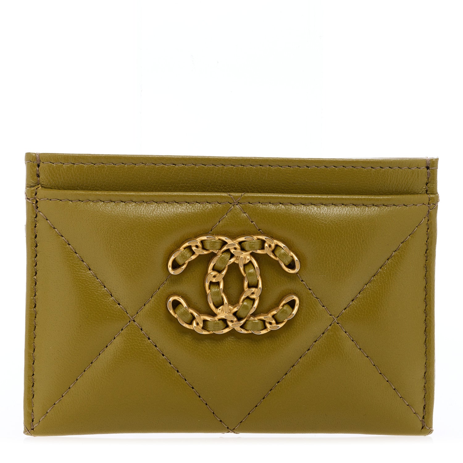 Chanel Shiny Lambskin Quilted Chanel 19 Card Holder Green 1 of 8