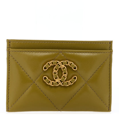 Chanel Shiny Lambskin Quilted Chanel 19 Card Holder Green 1 of 8