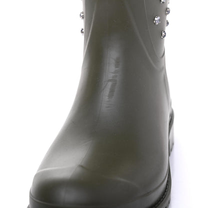 Saint Laurent Rubber Crystal Studded Festival Rain Boots 37 Dark Khaki 10 of 10