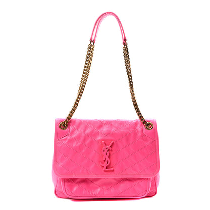 Saint Laurent Crinkled Calfskin Matelasse Monogram Medium Niki Chain Satchel  Rose Glow 1 of 9