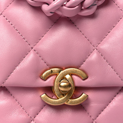 Chanel Lambskin Quilted Mini Lacquered Chain Flap Pink 8 of 11