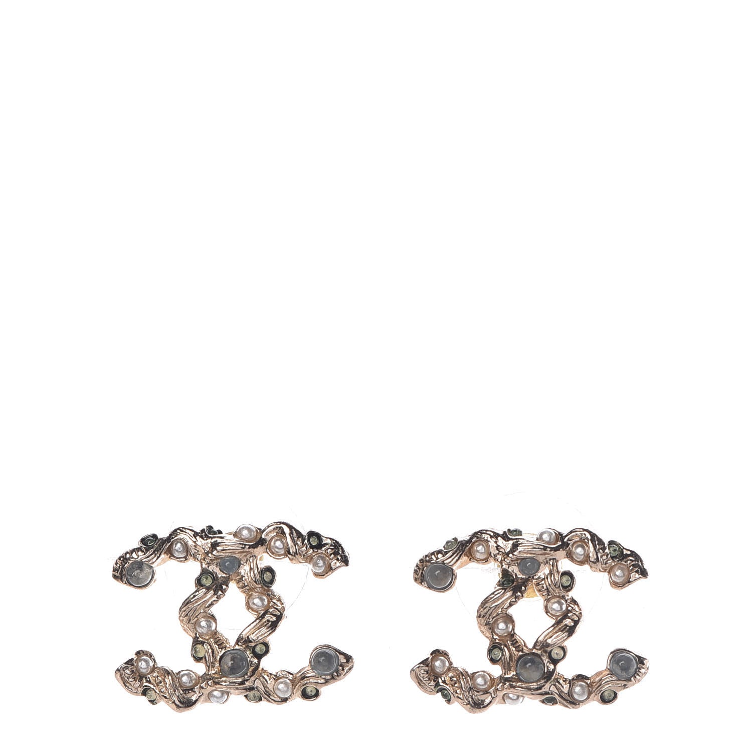 Chanel Resin Pearl Beaded CC Earrings Gold Blue 1 of 4