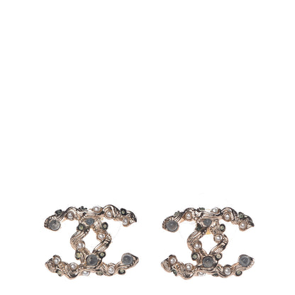 Chanel Resin Pearl Beaded CC Earrings Gold Blue 1 of 4