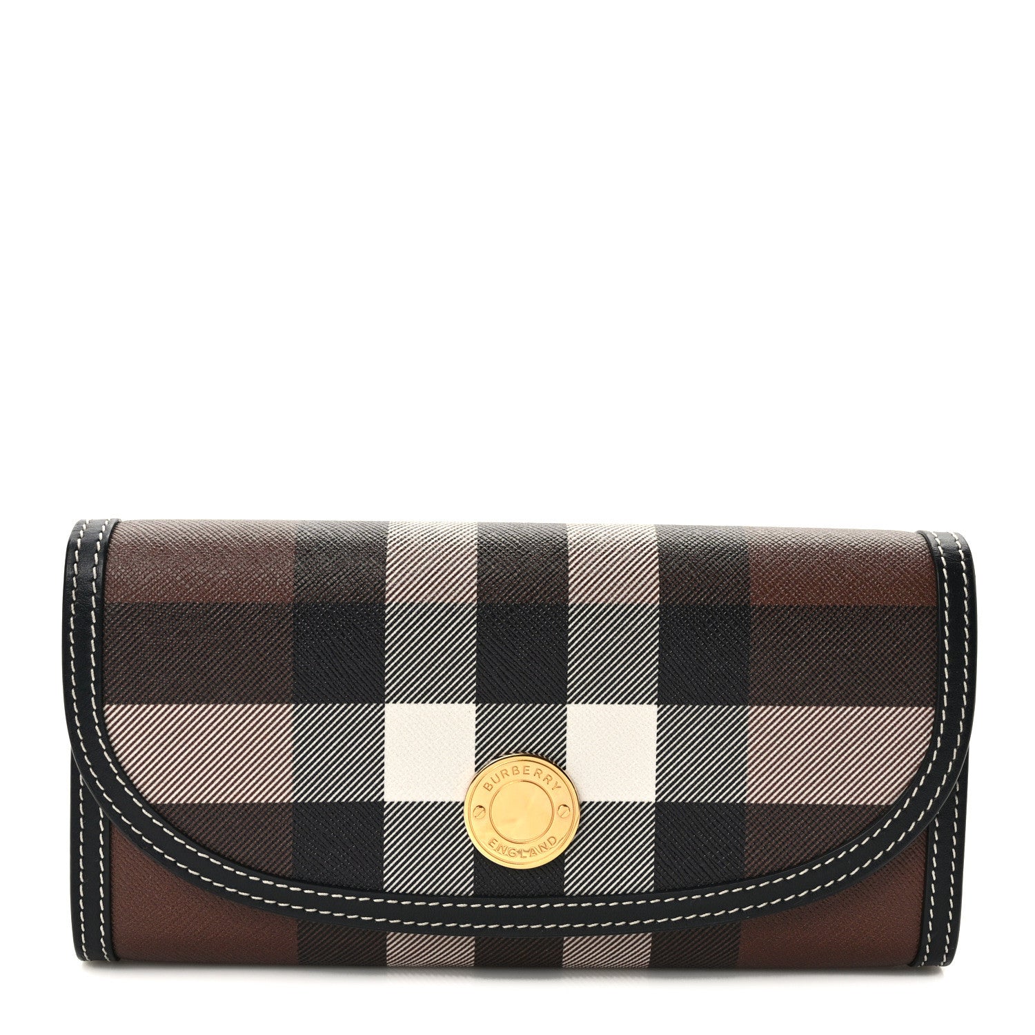 Burberry E-Canvas Check Continental Wallet Dark Birch Brown 1 of 6