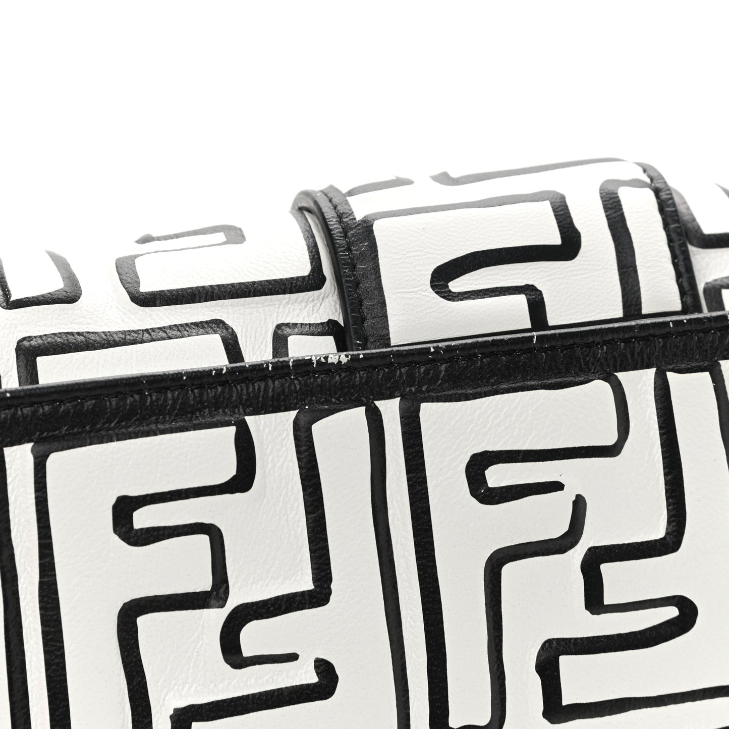 X JOSHUA VIDES Nappa FF Embossed Mini Belt Baguette Bag White Black