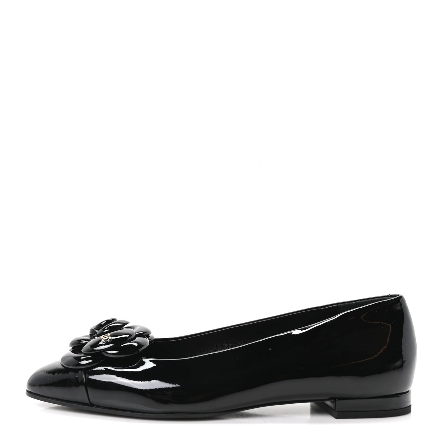 Patent Camellia Ballerina Flats  40 Black