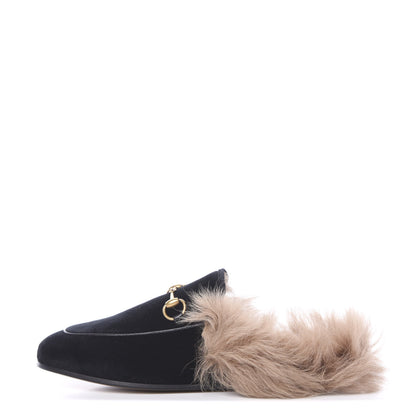 Gucci Velvet Fur Womens Princetown Slippers 37 Black 1 of 8