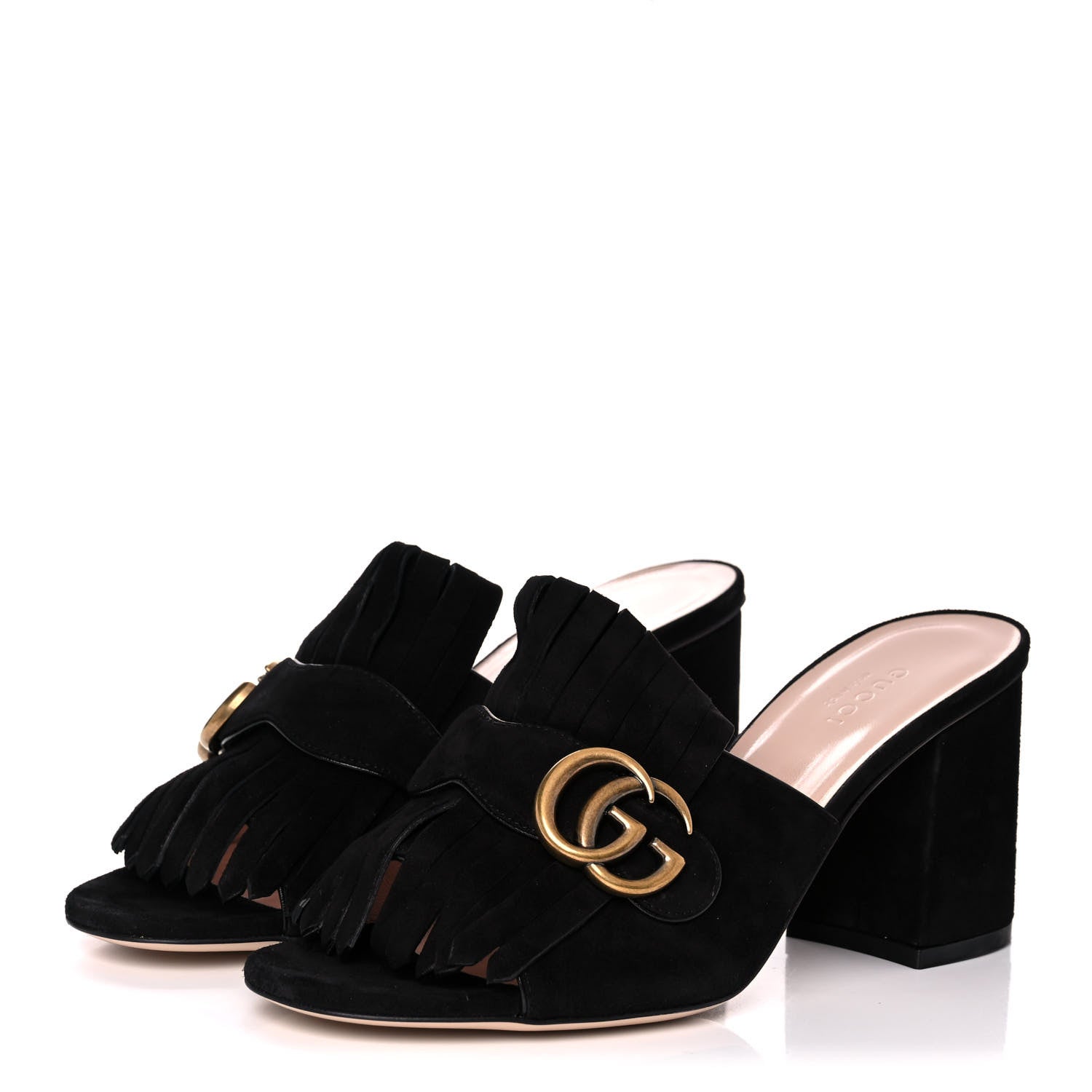 Gucci Kid Scamosciato GG Marmont Fringe 75mm Slide Sandals 38 Black 3 of 10