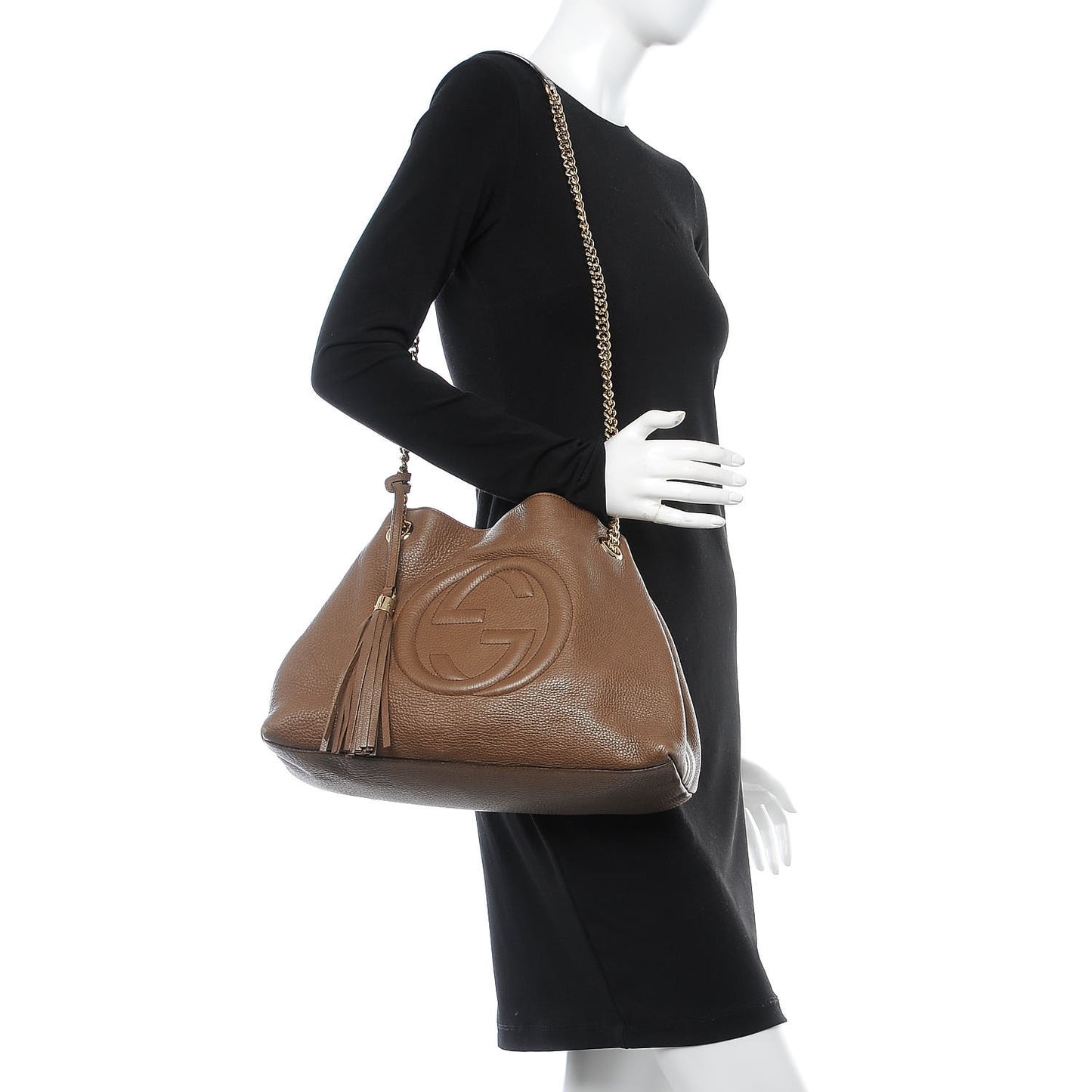 Pebbled Calfskin Medium Soho Chain Shoulder Bag Maple Brown
