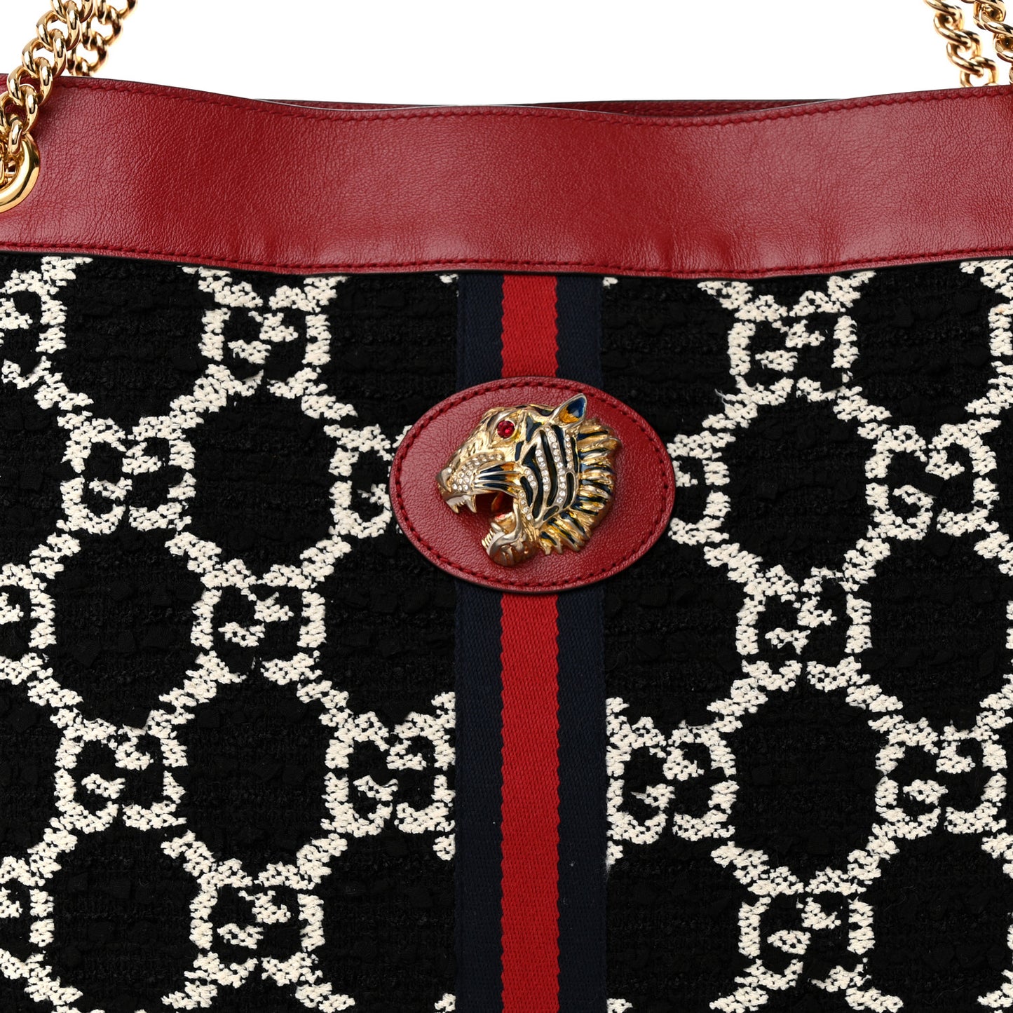 Tweed GG Monogram Large Rajah Chain Tote Romantic Cherry Black White