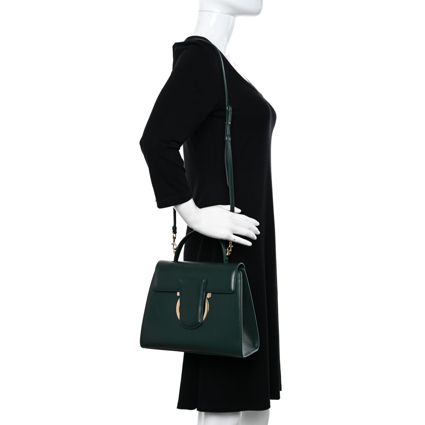 Calfskin Thalia Flap Top Handle Satchel Dark Green