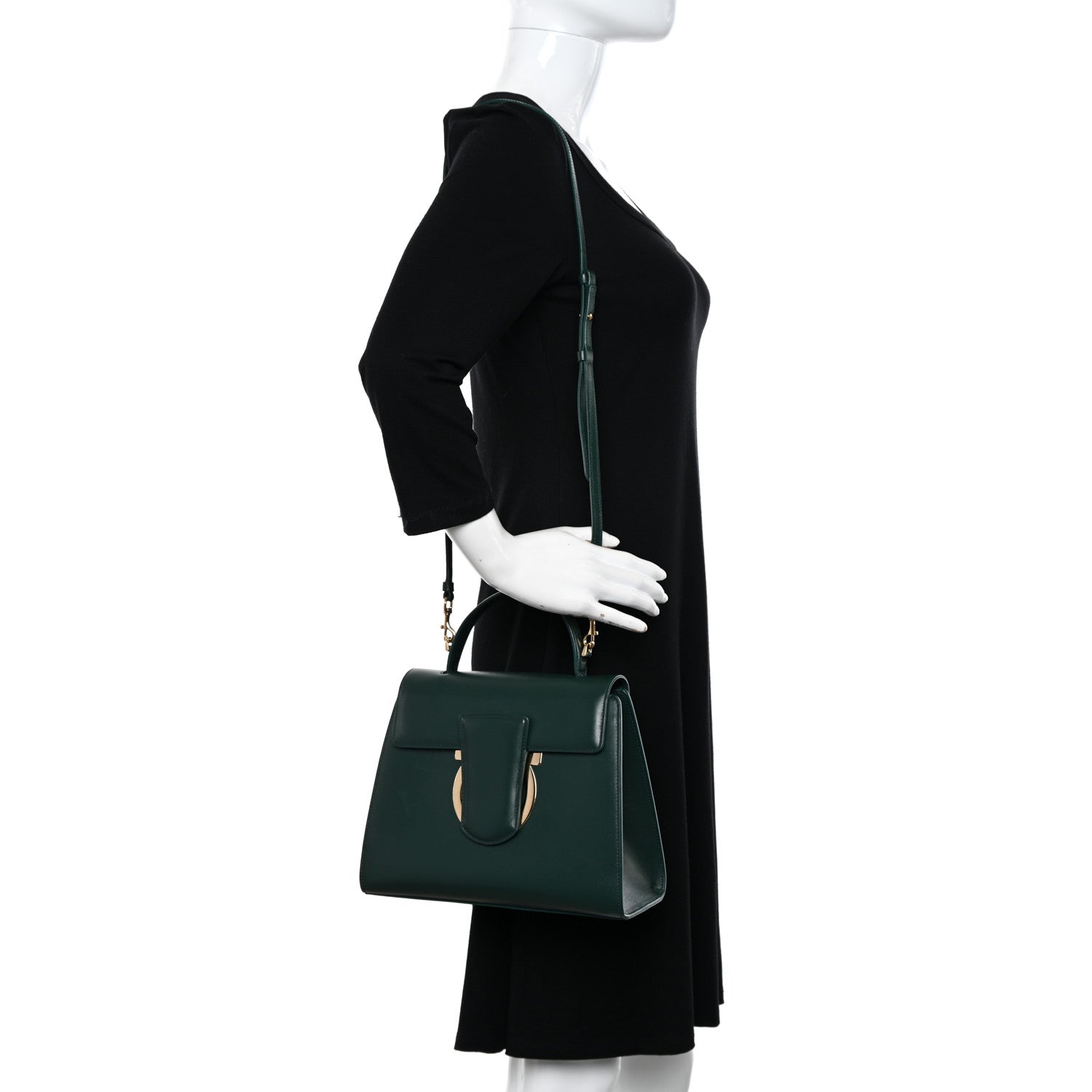Salvatore Ferragamo Calfskin Thalia Flap Top Handle Satchel Dark Green 2 of 11