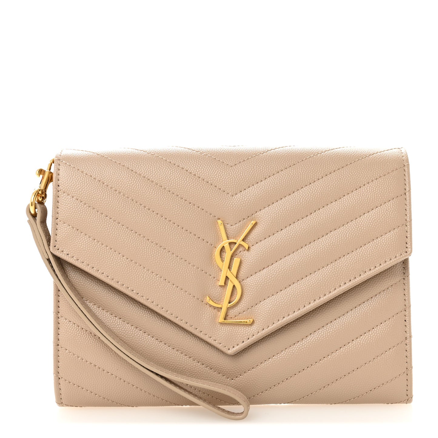 Grain De Poudre Matelasse Chevron Monogram Envelope Clutch Dark Beige