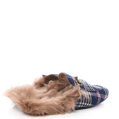 Gucci Tartan Fur Mens Princetown Slippers 9 Blue 4 of 7