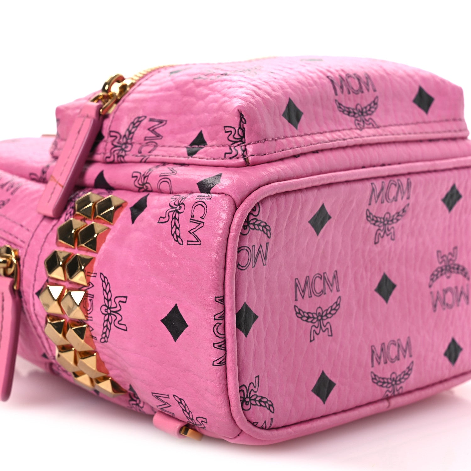 MCM Visetos Side Stud X-Mini Stark Bebe Boo Backpack Pink 9 of 12