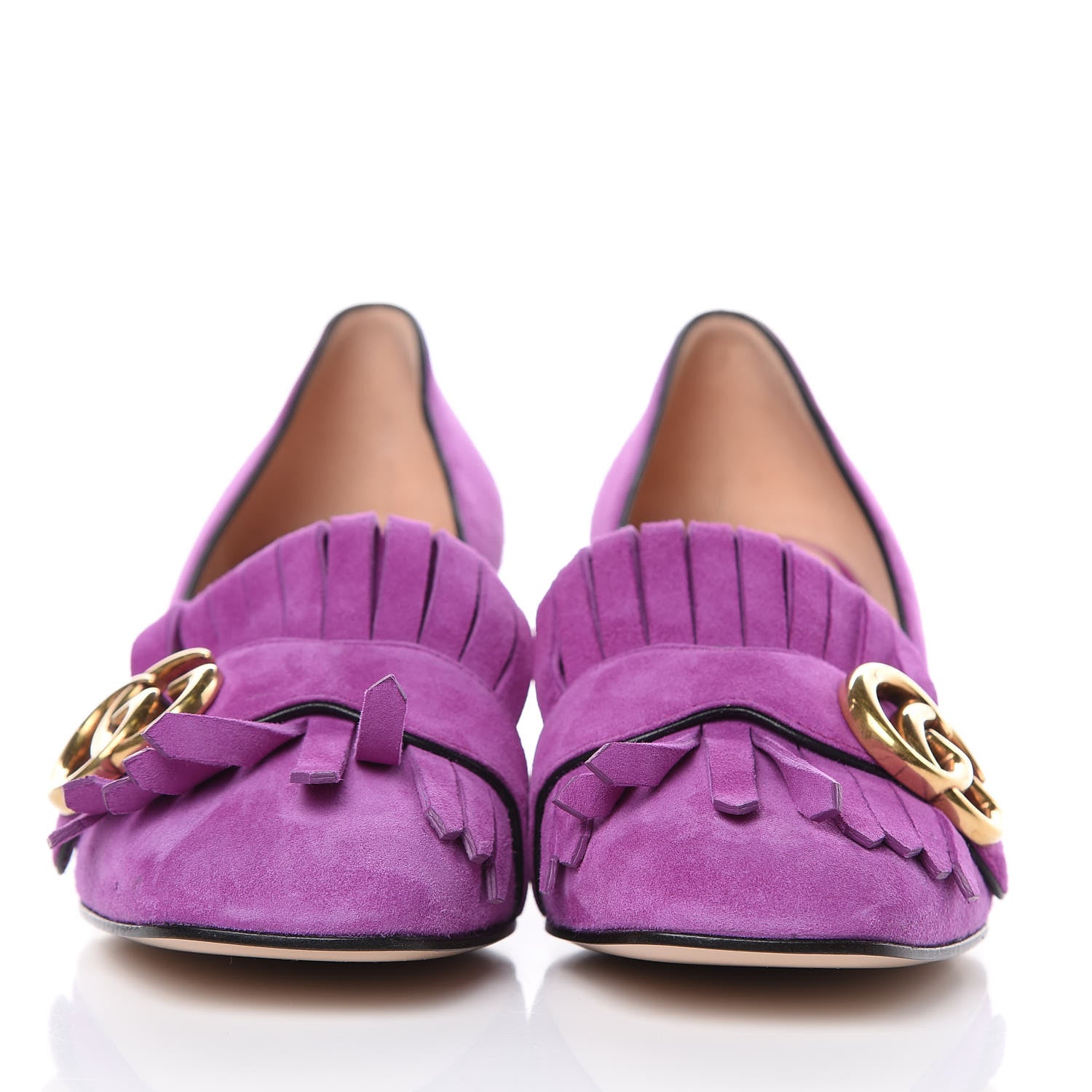 Gucci Kid Scamosciato GG Marmont Fringe 50mm Loafer Pumps 35 Purple 2 of 10