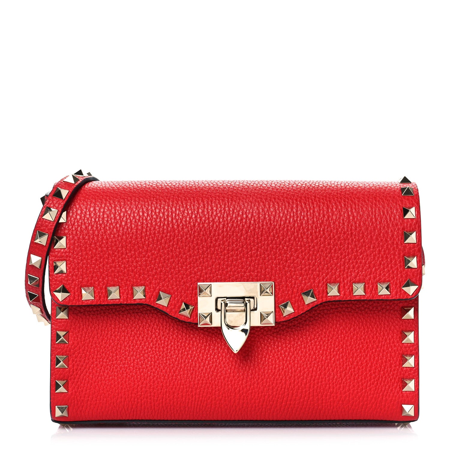 Valentino Garavani Pebbled Calfskin Medium Rockstud Flip Lock Crossbody Bag Rouge Pur 1 of 8