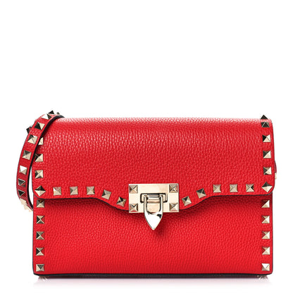 Valentino Garavani Pebbled Calfskin Medium Rockstud Flip Lock Crossbody Bag Rouge Pur 1 of 8