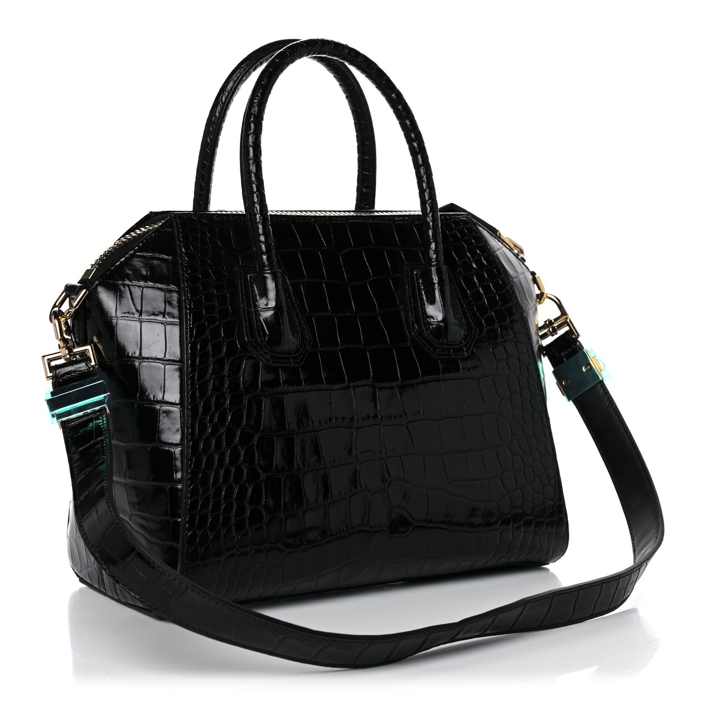Calfskin Crocodile Embossed Small Antigona Black