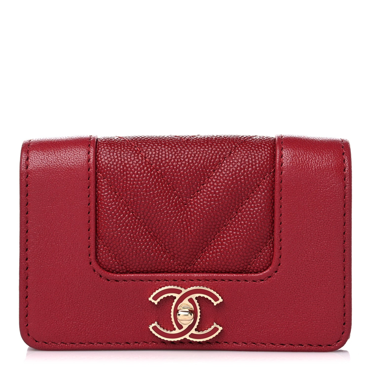 Chanel Caviar Chevron Quilted Mademoiselle Flap Card Holder Dark Pink 1 of 11