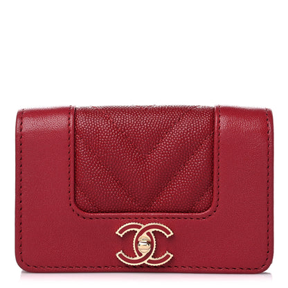 Chanel Caviar Chevron Quilted Mademoiselle Flap Card Holder Dark Pink 1 of 11