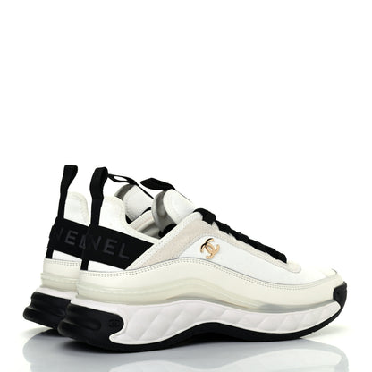 Chanel Velvet Calfskin Mixed Fibers CC Sneakers 37.5 Ivory Black 4 of 9