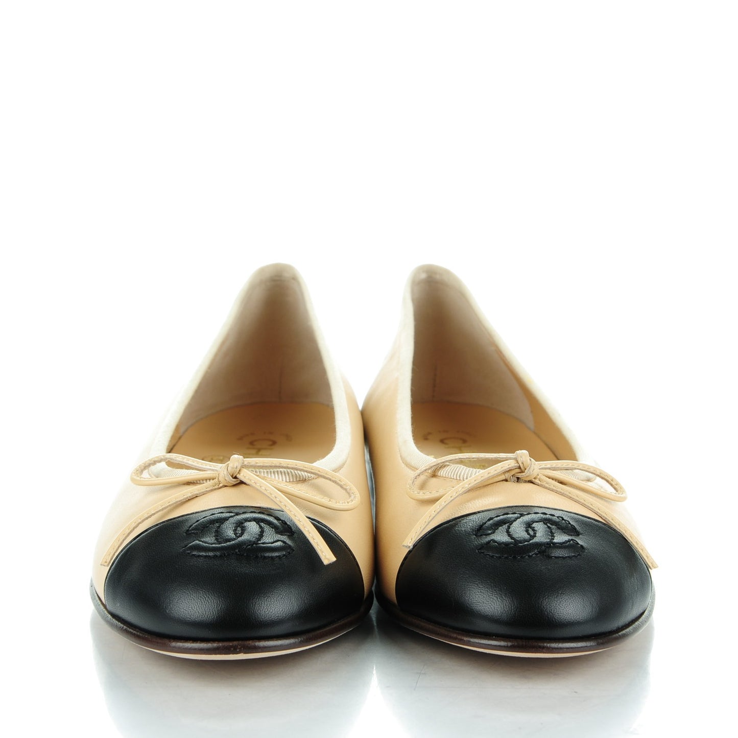 Lambskin Cap Toe Ballerina Flats 37 Beige Black