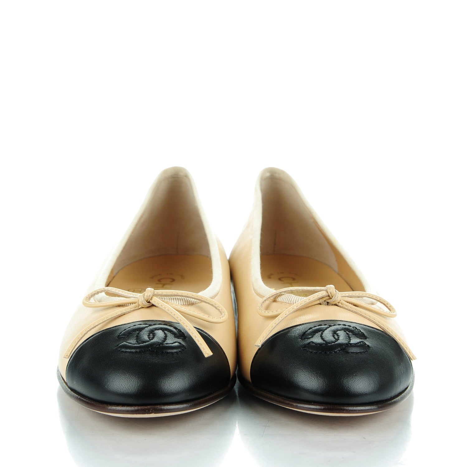 Chanel Lambskin Cap Toe Ballerina Flats 37 Beige Black 2 of 9