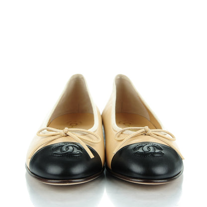 Chanel Lambskin Cap Toe Ballerina Flats 37 Beige Black 2 of 9