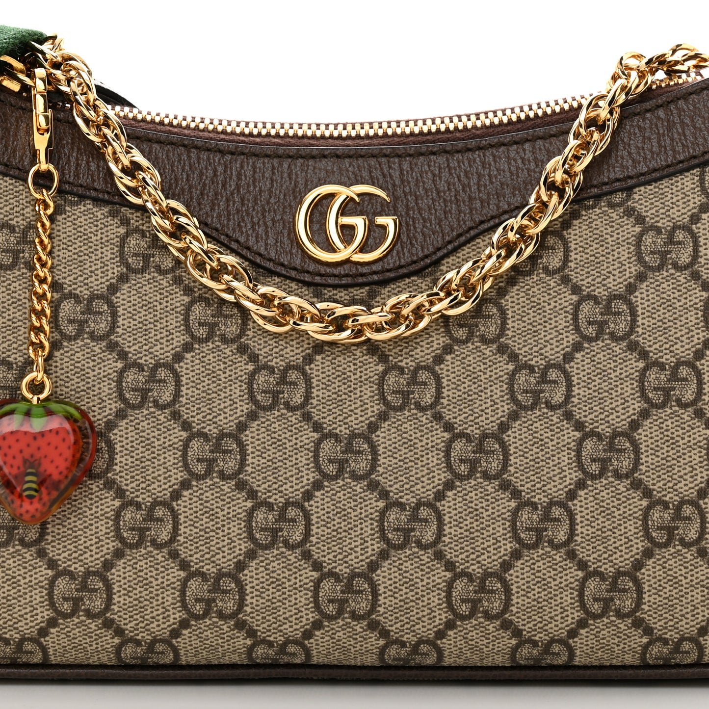 GG Supreme Monogram Textured Dollar Calfskin Web Small Ophidia GG Handbag Beige Ebony New Acero