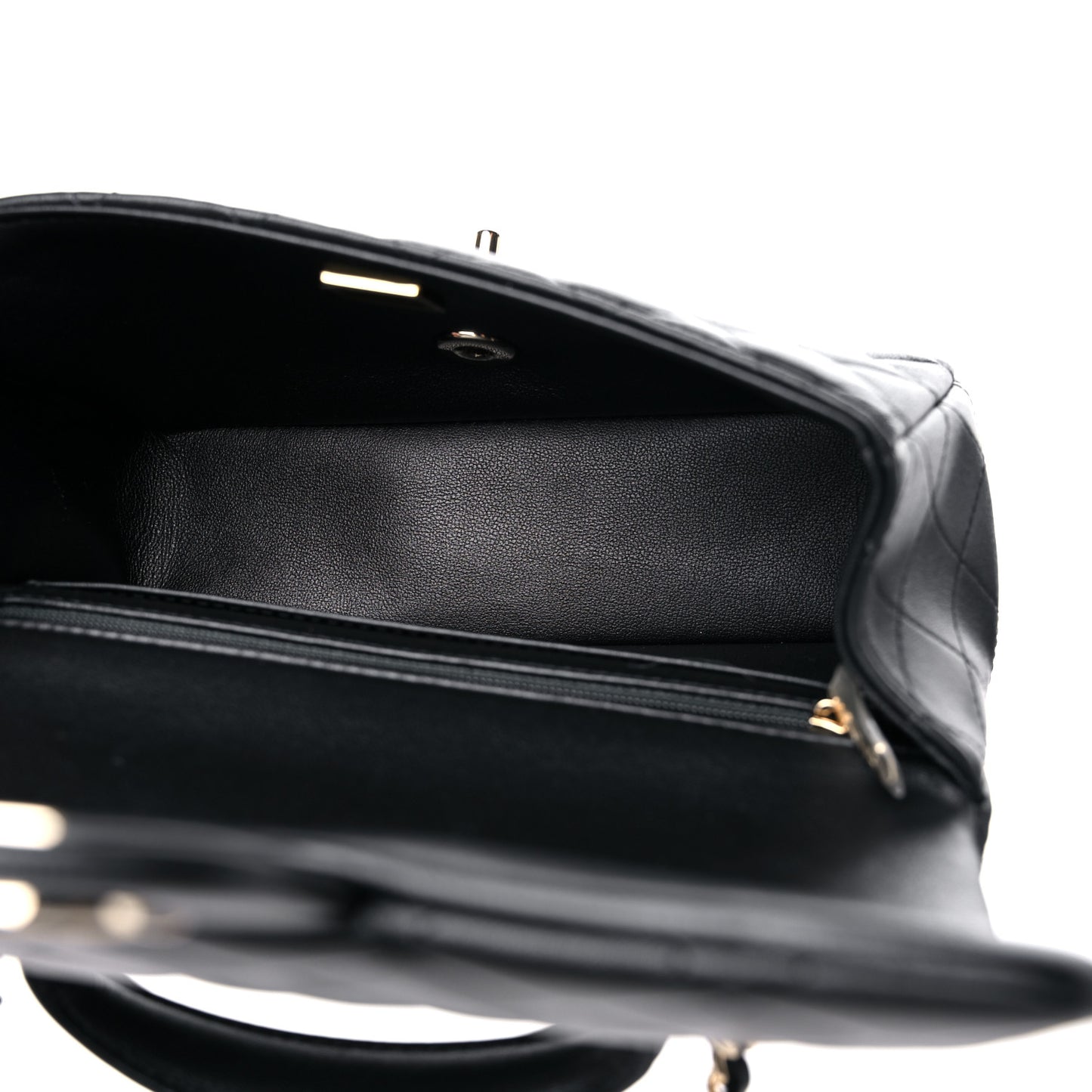Lambskin Quilted Mini Top Handle Rectangular Flap Black