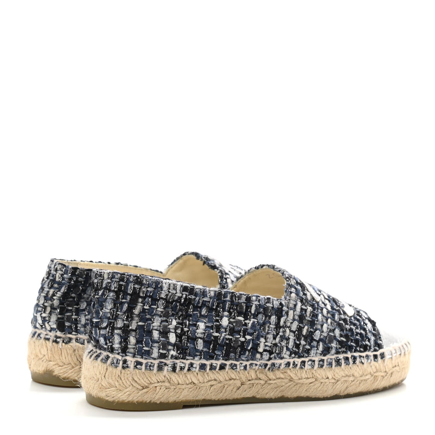 Metallic Tweed Lambskin CC Espadrilles 35 Blue Black Silver