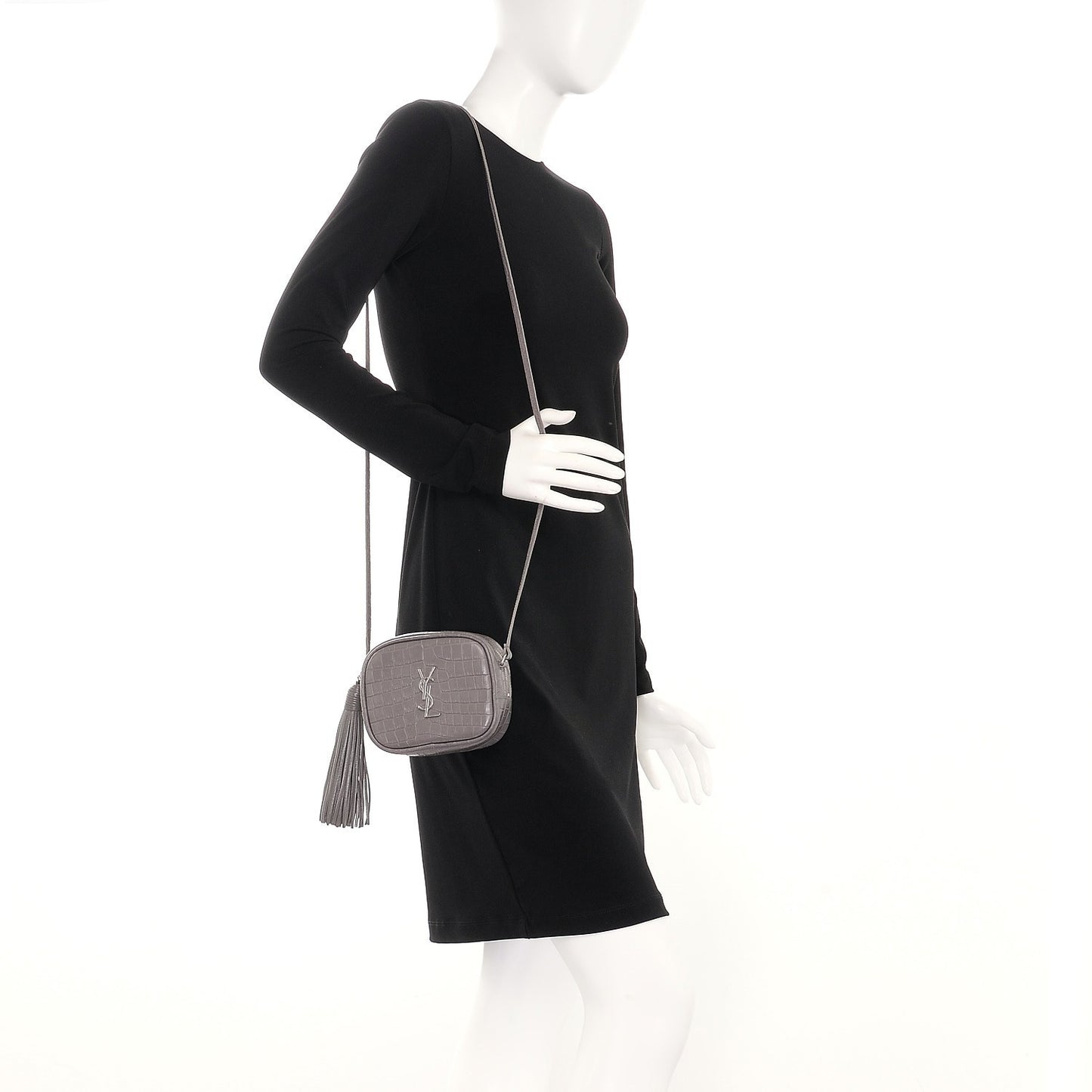 Calfskin Crocodile Embossed Monogram Blogger Bag Fog